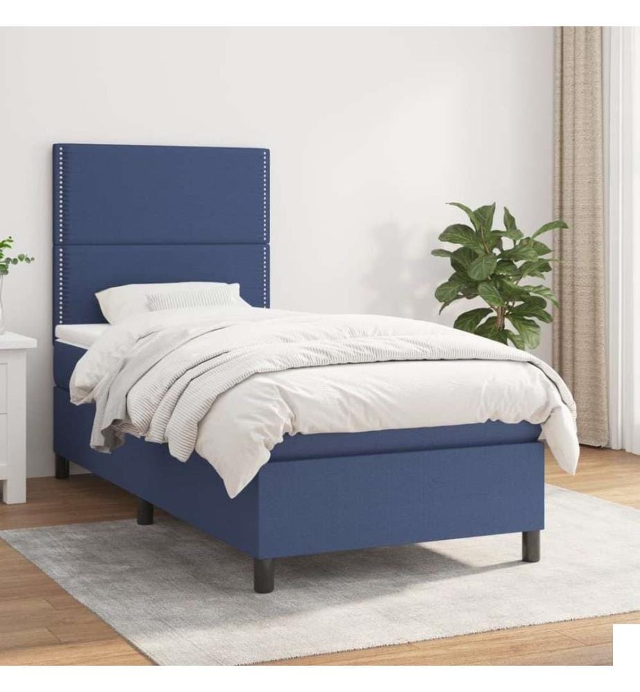 Lit à sommier tapissier avec matelas Bleu 90x190 cm Tissu
