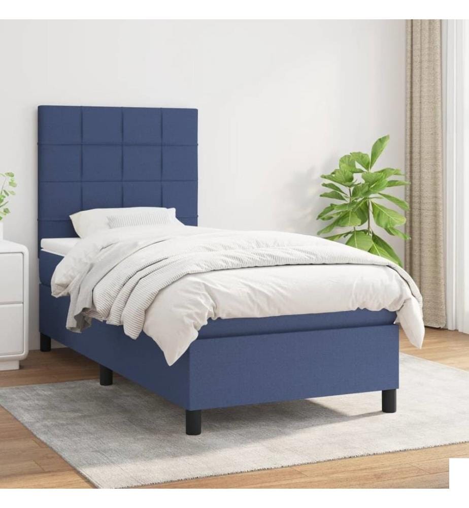 Lit à sommier tapissier avec matelas Bleu 90x190 cm Tissu