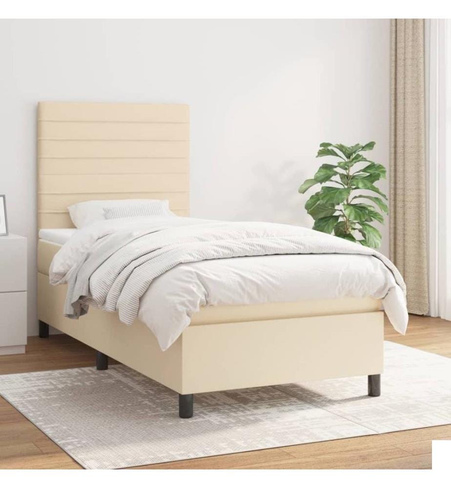 Lit à sommier tapissier et matelas Crème 90x190 cm Tissu