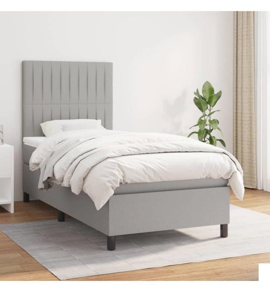 Lit à sommier tapissier et matelas Gris clair 90x190 cm Tissu