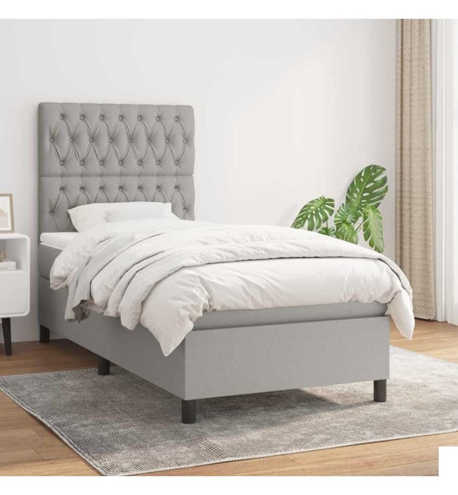 Lit à sommier tapissier et matelas Gris clair 90x190 cm Tissu
