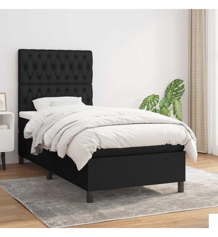 Lit à sommier tapissier avec matelas Noir 90x190 cm Tissu