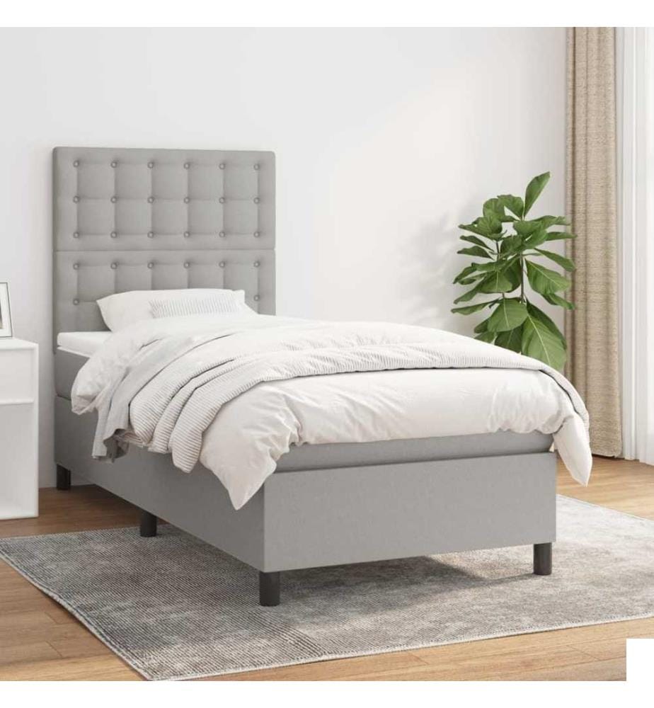 Lit à sommier tapissier et matelas Gris clair 90x190 cm Tissu