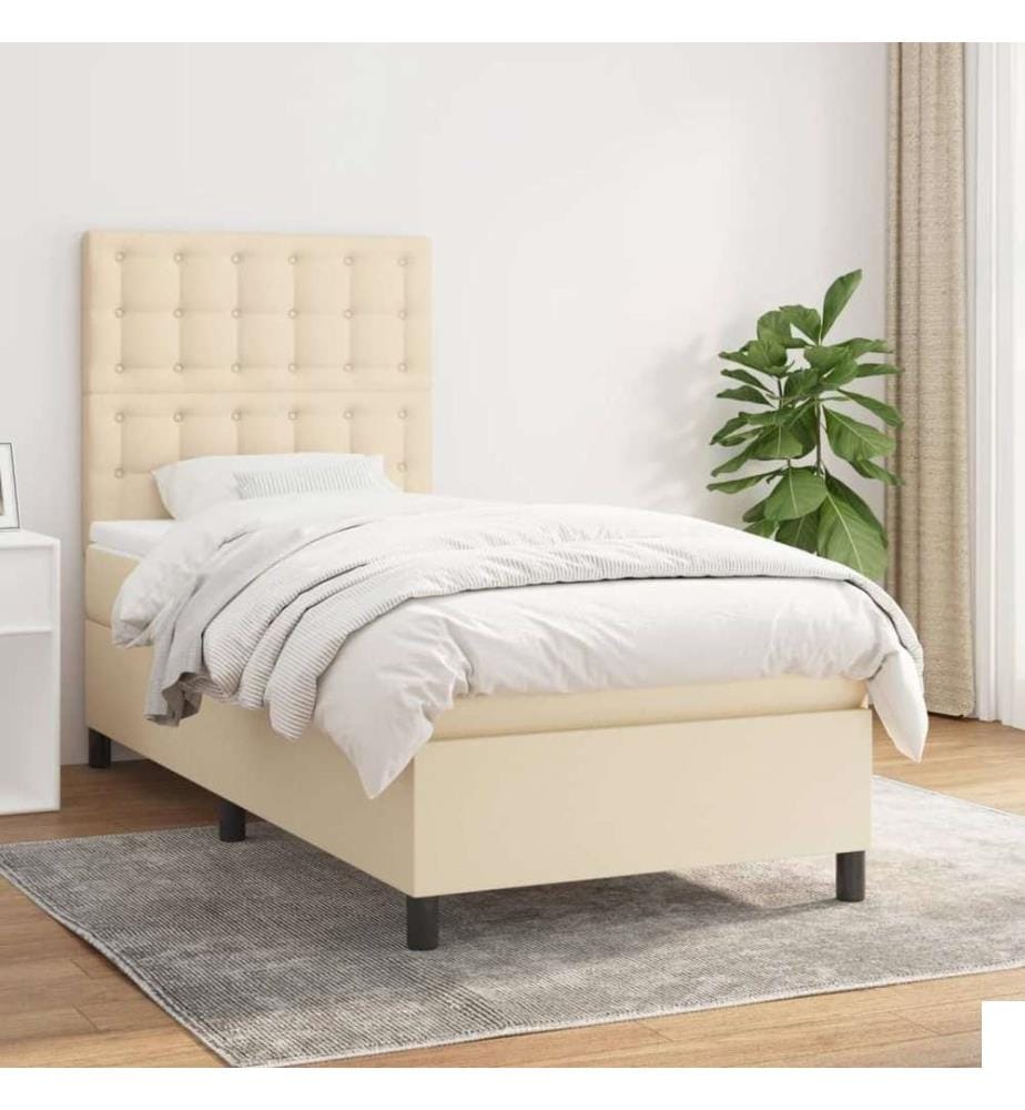 Lit à sommier tapissier et matelas Crème 90x190 cm Tissu