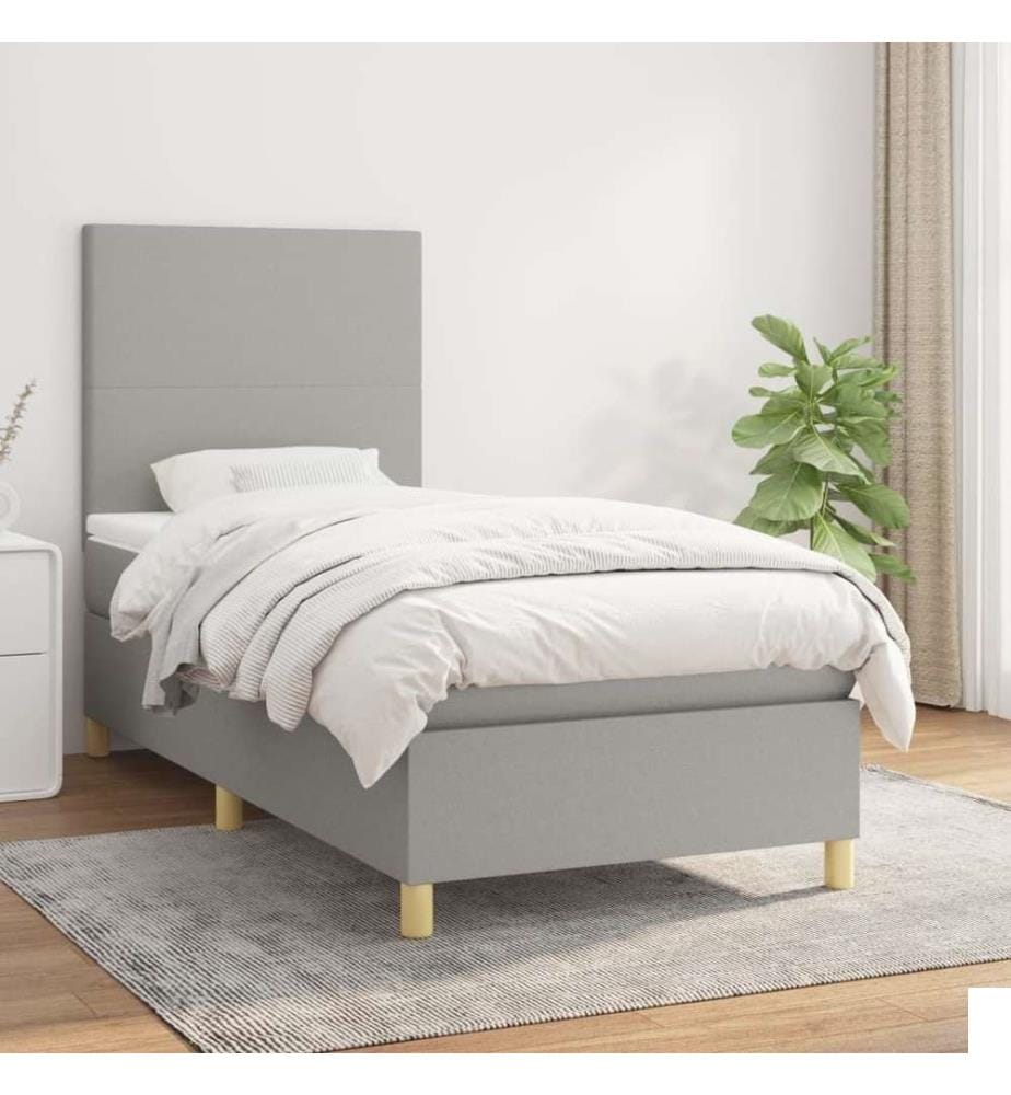 Lit à sommier tapissier et matelas Gris clair 90x190 cm Tissu