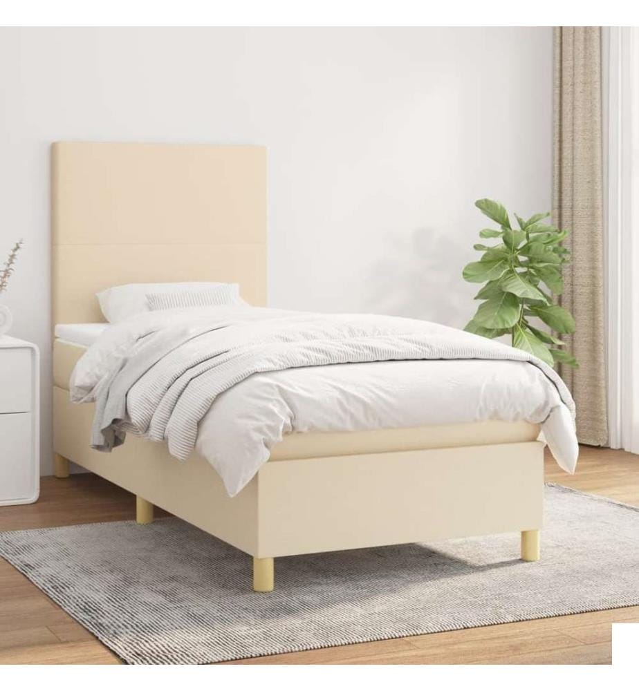 Lit à sommier tapissier et matelas Crème 90x190 cm Tissu