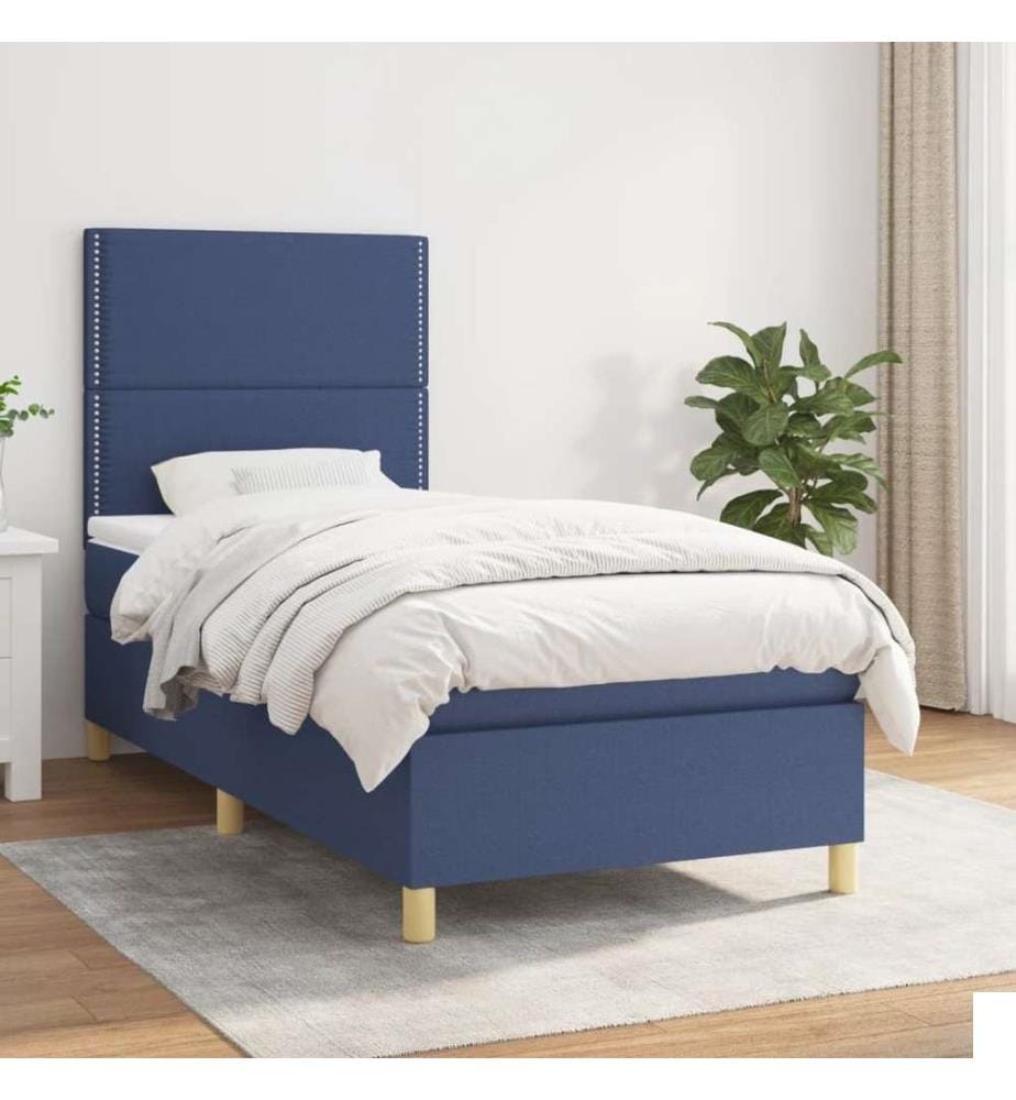 Lit à sommier tapissier avec matelas Bleu 90x190 cm Tissu