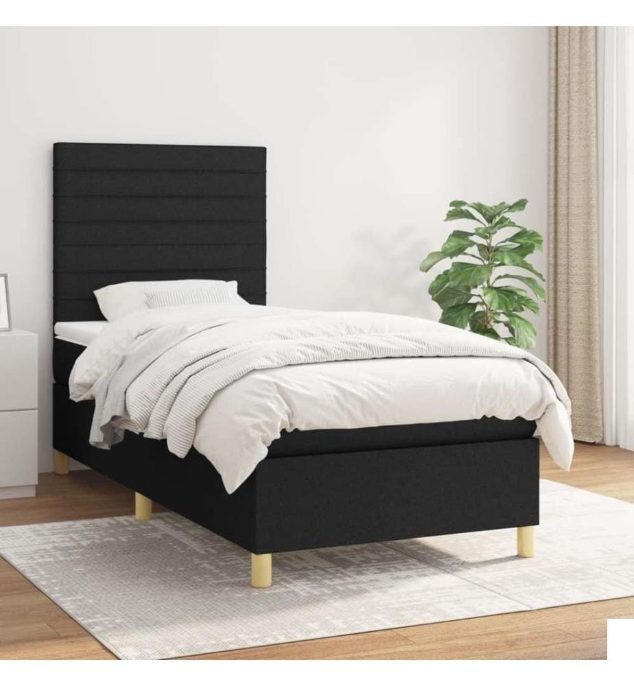Lit à sommier tapissier avec matelas Noir 90x190 cm Tissu
