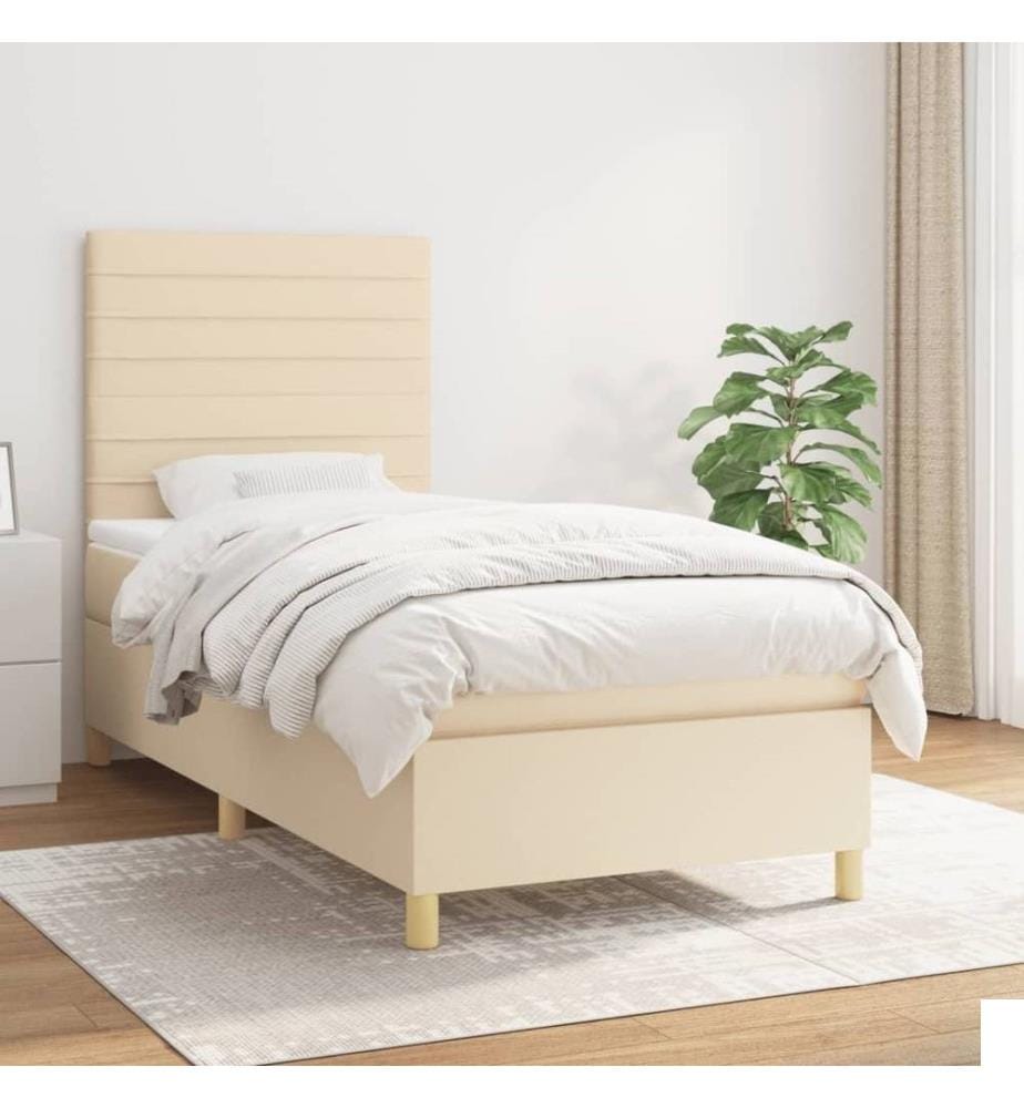 Lit à sommier tapissier et matelas Crème 90x190 cm Tissu
