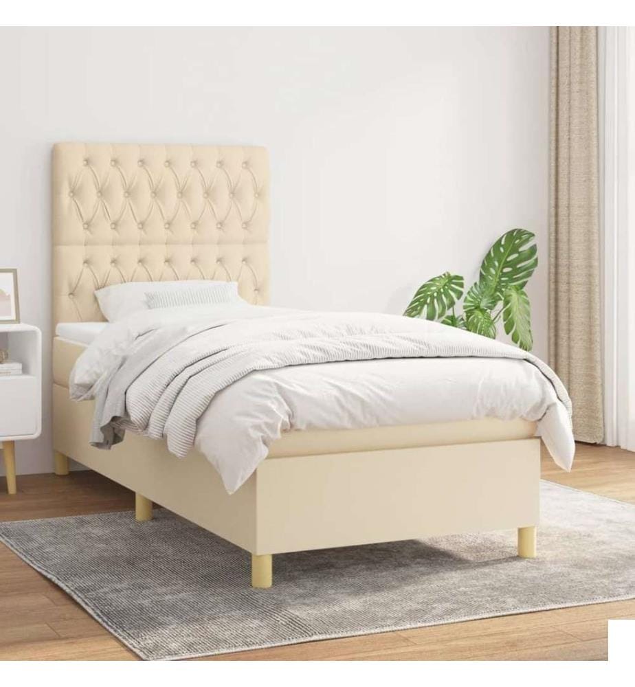 Lit à sommier tapissier et matelas Crème 90x190 cm Tissu