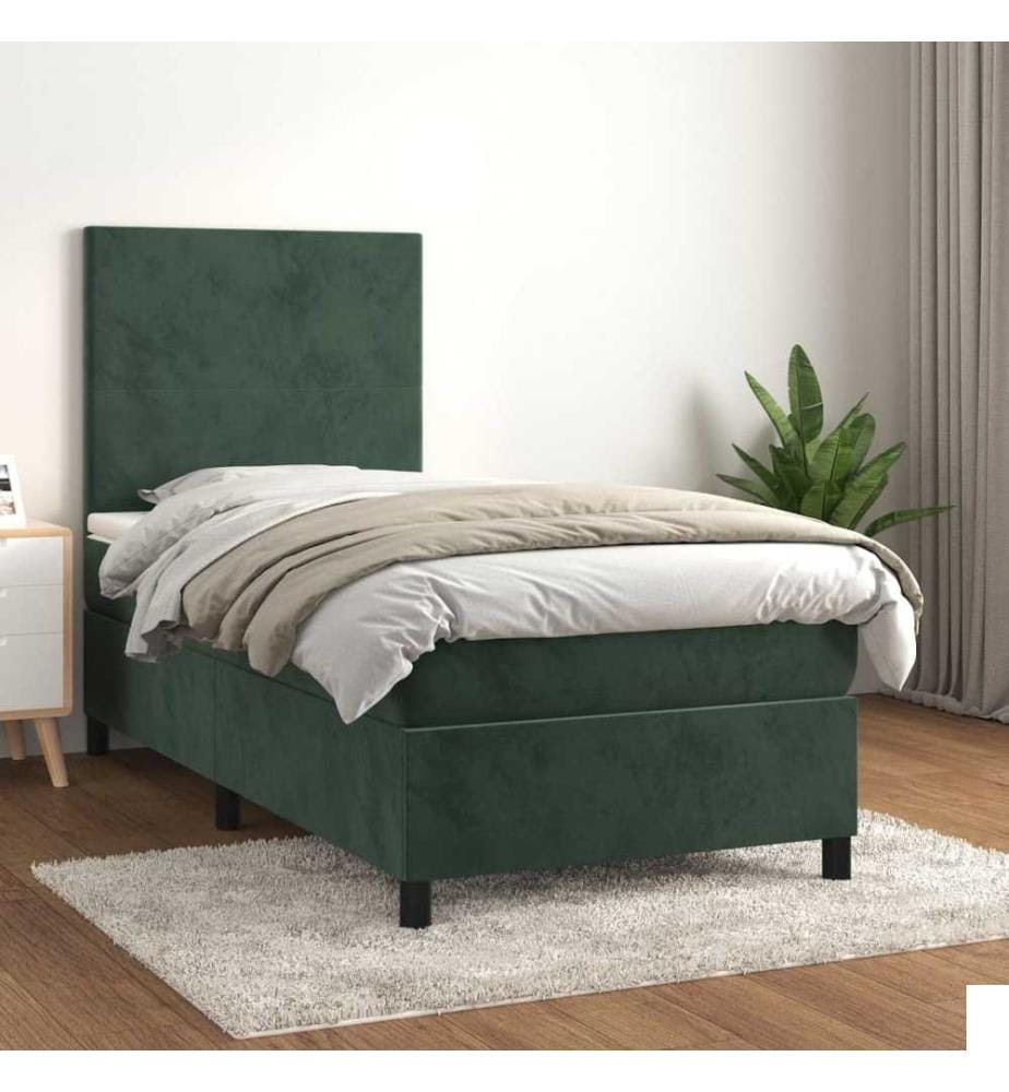 Sommier à lattes de lit avec matelas Vert foncé 90x190 cm
