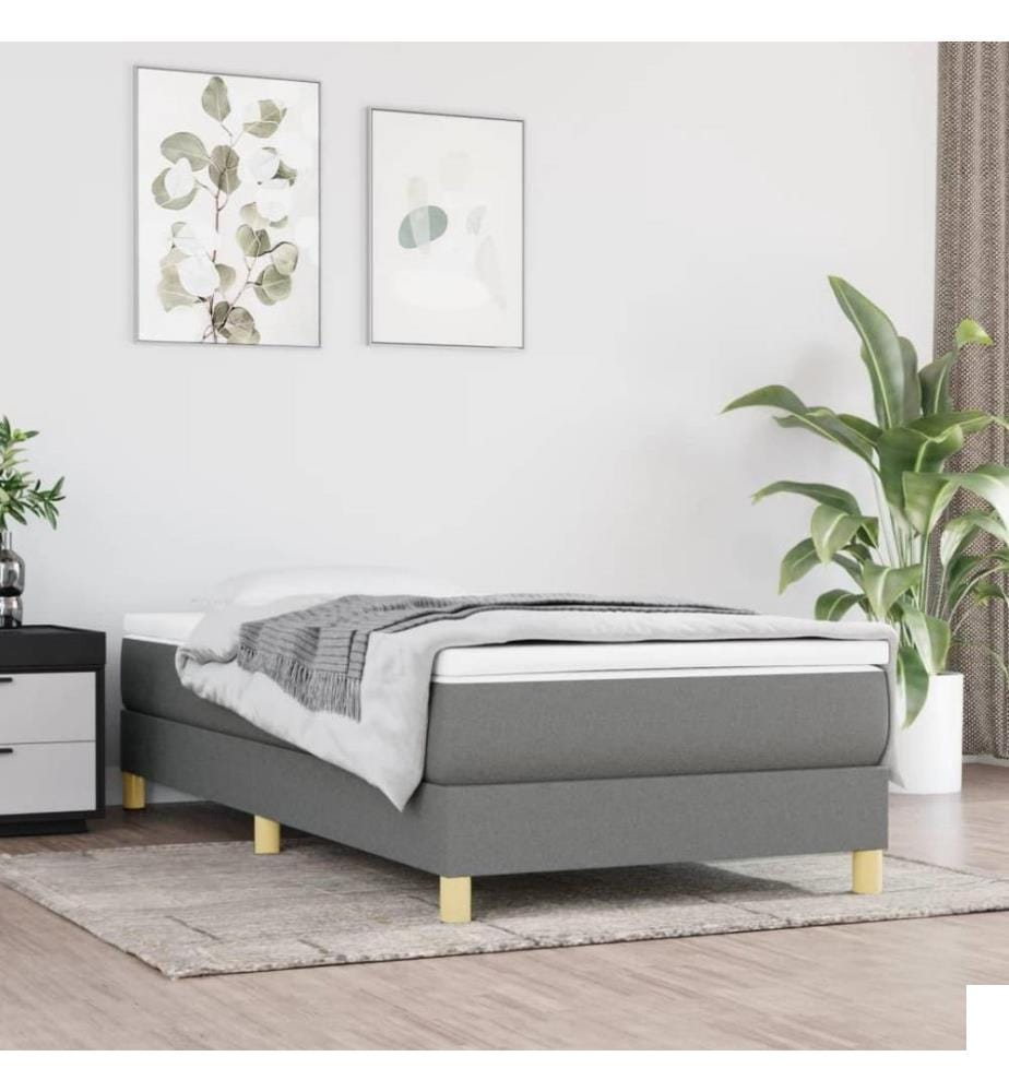 Lit à sommier tapissier et matelas Gris foncé 90x190 cm Tissu
