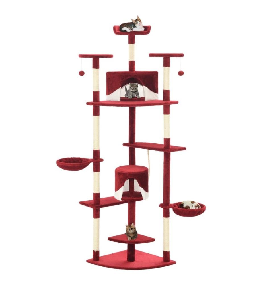 Arbre à chat avec griffoirs en sisal 203 cm Rouge et Blanc