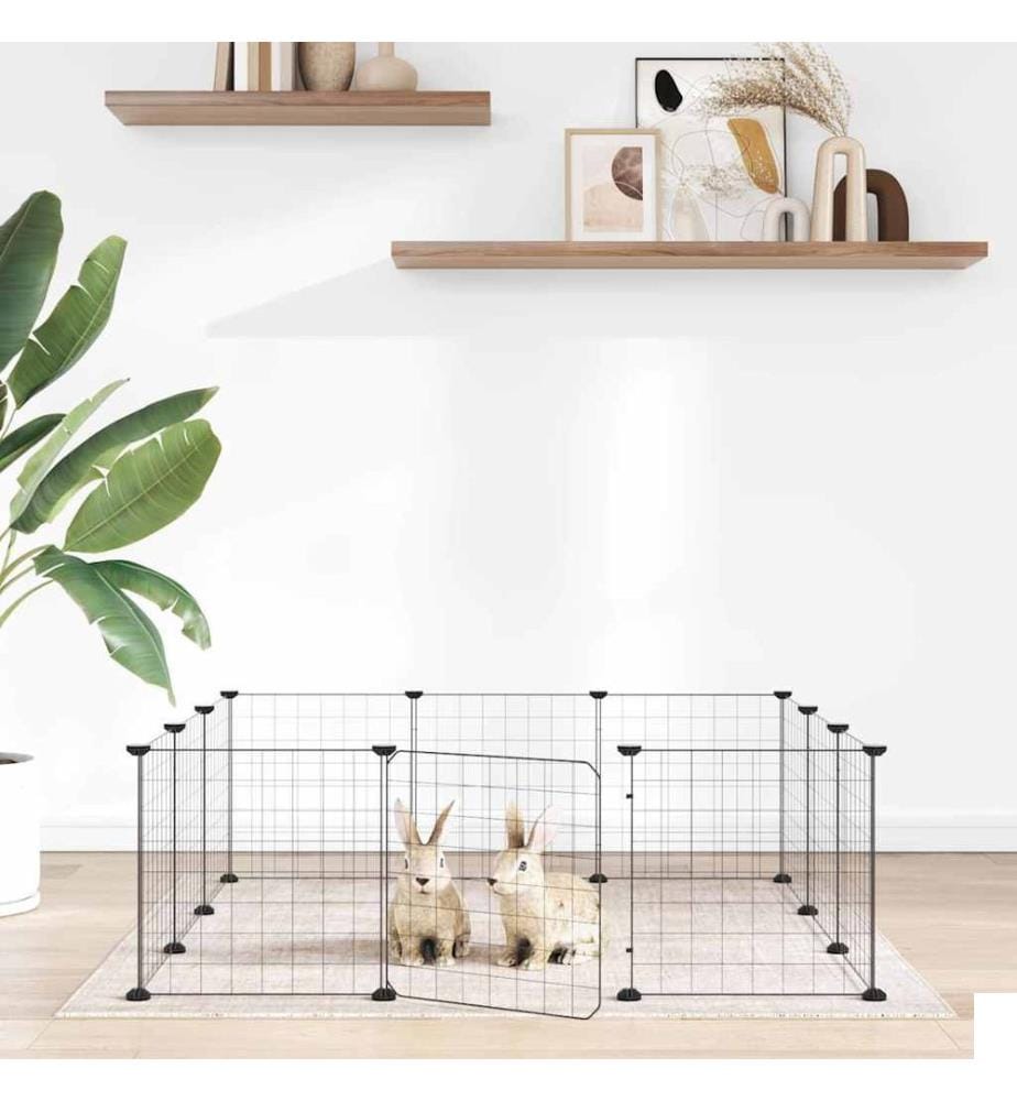 Cage pour animaux de compagnie à 12 panneaux avec porte, noire, 35 x 35 cm, acier