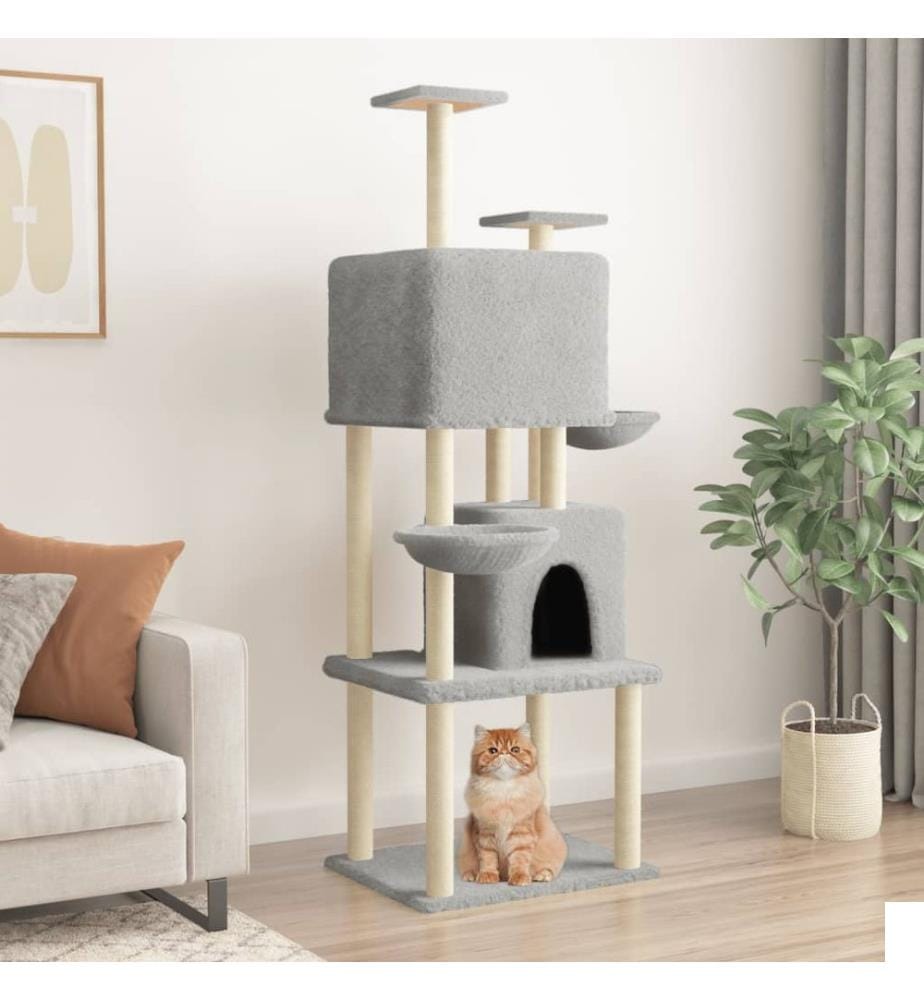 Arbre à chat avec griffoirs en sisal Gris clair 180 cm