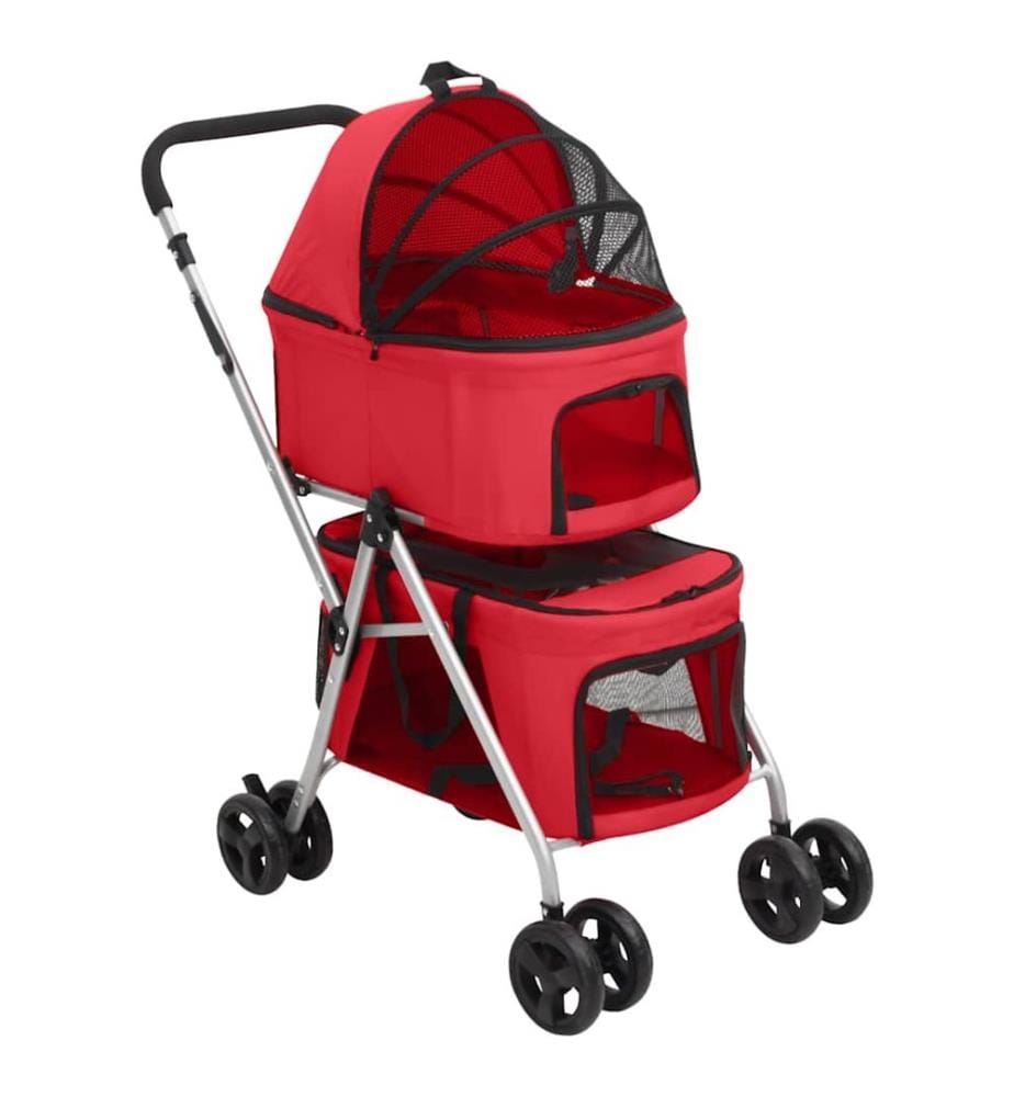 Poussette pour chien pliante à 2 niveaux Rouge 83x48x97 cm