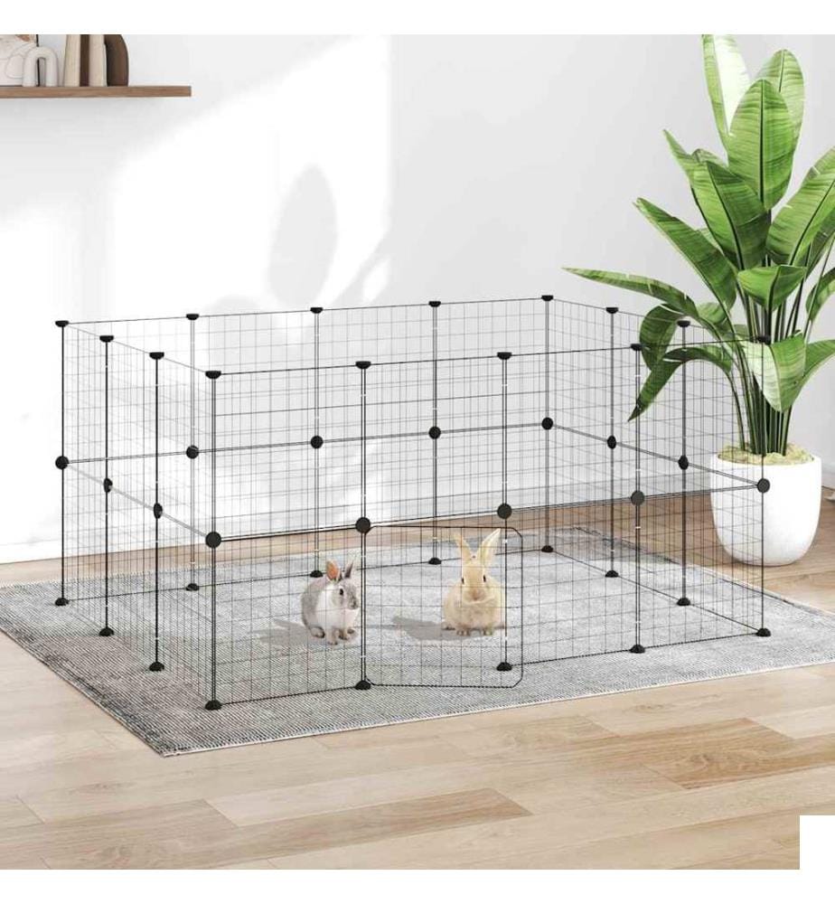 Cage animaux de compagnie à 28 panneaux et porte Noir 35x35 cm