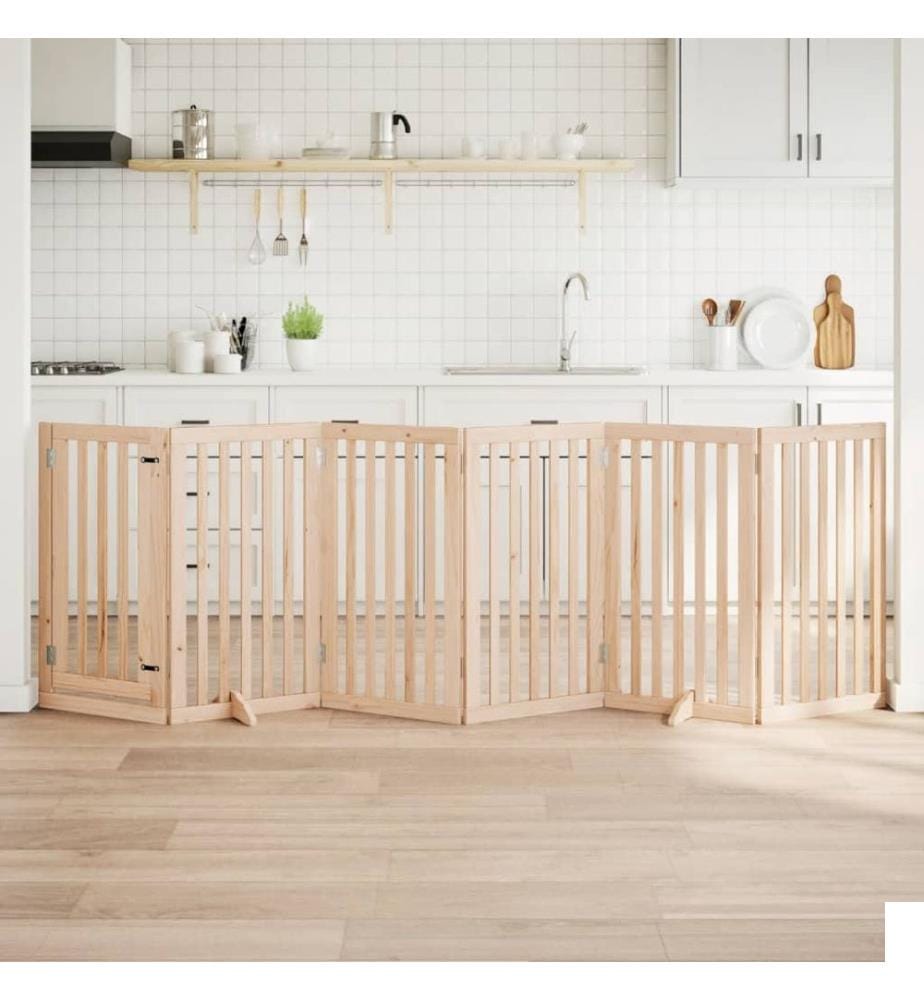 Barrière pour chien avec porte pliable 6 panneaux 300 cm Bois de peuplier