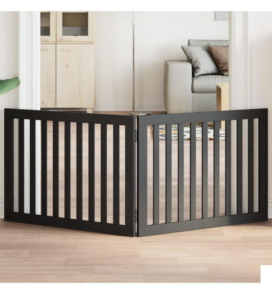 Barrière pour chien pliable 2 panneaux noir bois de peuplier