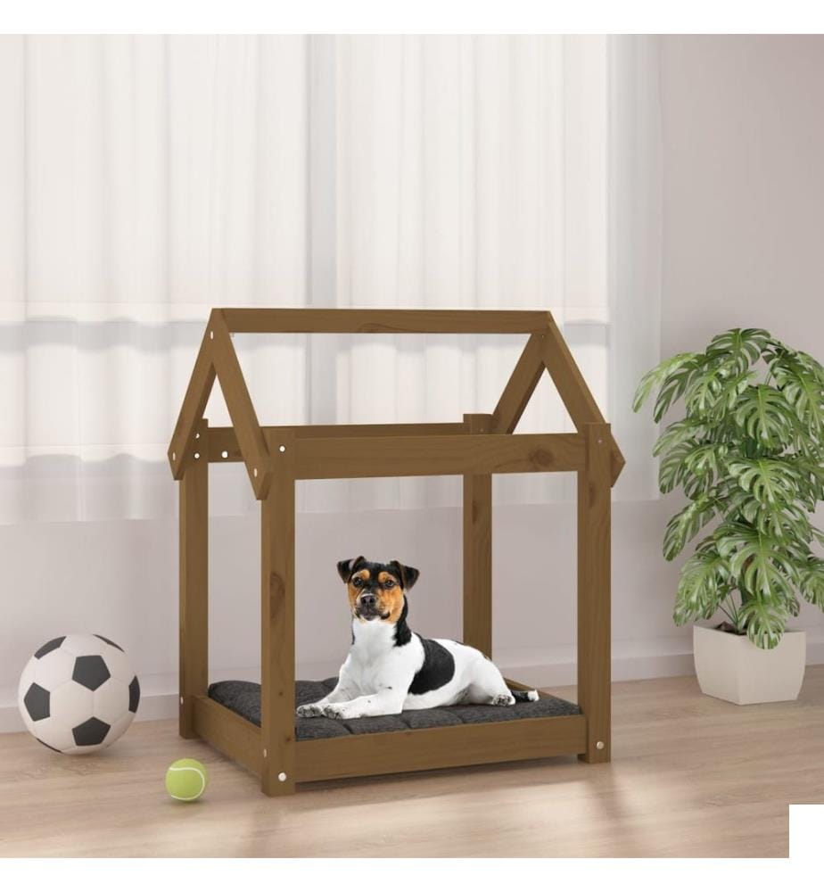 Lit pour chien Marron miel 61x50x70 cm Bois de pin solide