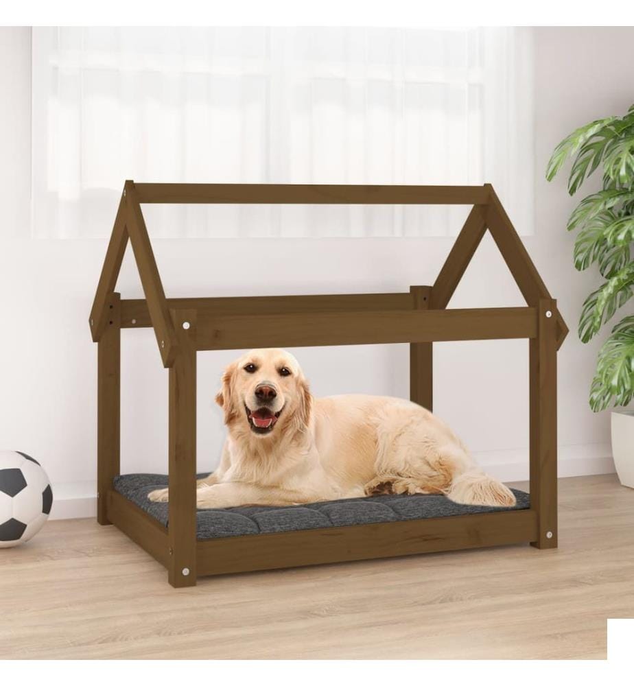 Lit pour chien Marron miel 81x60x70 cm Bois de pin solide