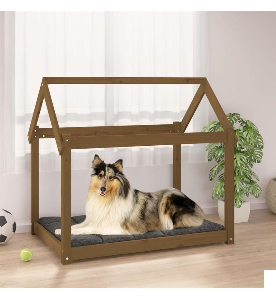 Lit pour chien Marron miel 101x70x90 cm Bois de pin solide