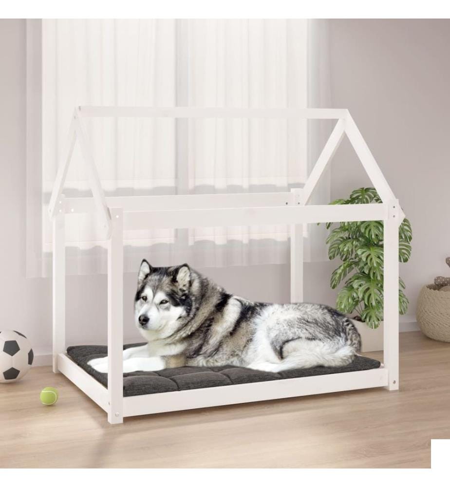 Lit pour chien Blanc 111x80x100 cm Bois de pin solide