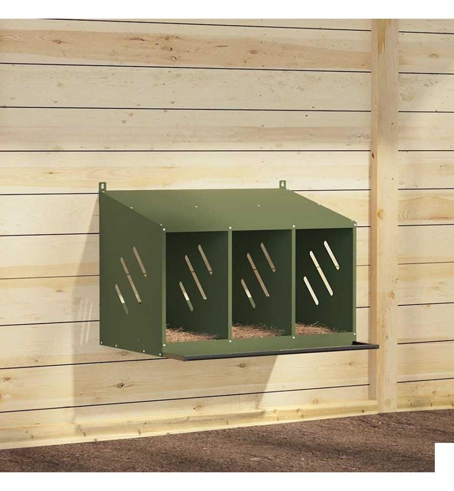 Nichoir à poules avec 3 compartiments vert olive métal