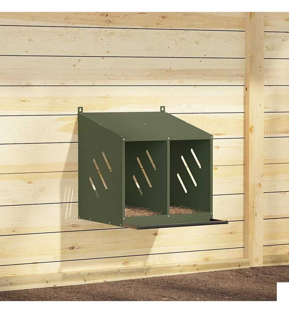 Nichoir à poules avec 2 compartiments vert olive métal