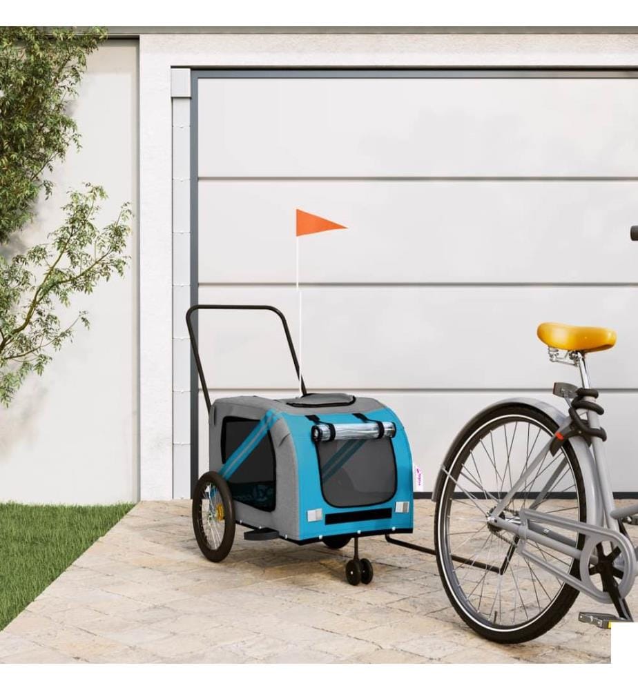 Remorque de vélo pour animaux de compagnie bleu et gris