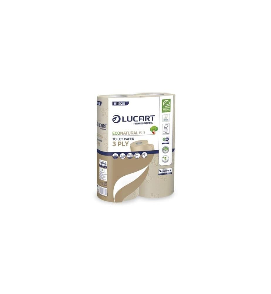 Lucart Eco Natural - Papier toilette 3 couches 6 rouleaux, recyclés