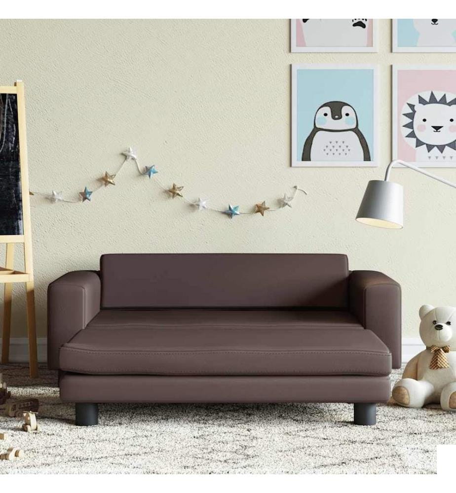 Canapé avec repose-pied pour enfants marron 100x50x30 cm