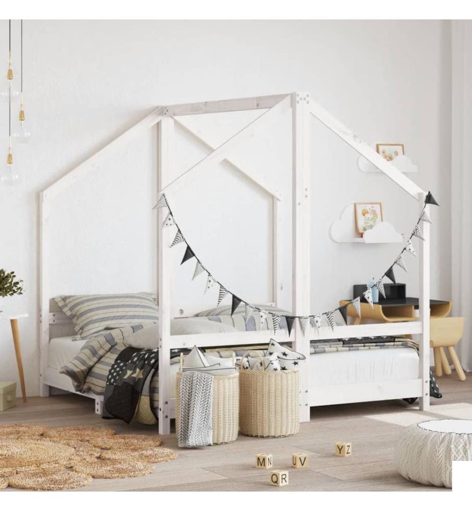 Cadre de lit pour enfant blanc 2x(70x140) cm bois de pin massif
