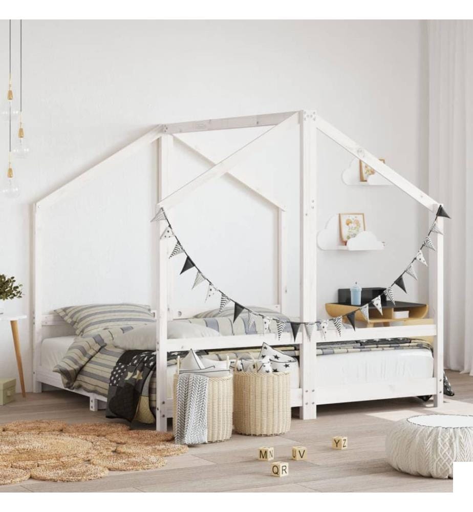 Cadre de lit pour enfant blanc 2x(80x160) cm bois de pin massif