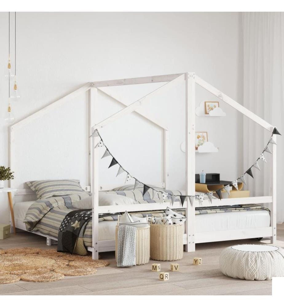 Cadre de lit d'enfant blanc 2x(90x190) cm bois de pin massif