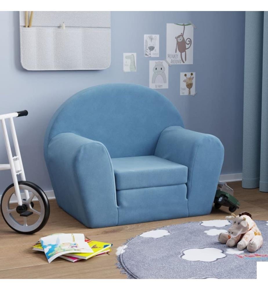 Canapé-lit pour enfants bleu peluche douce