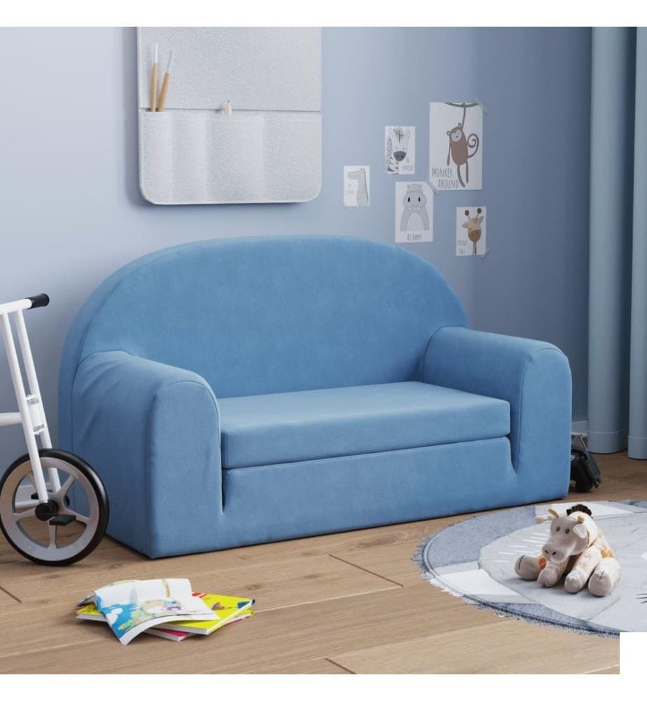 Canapé-lit pour enfants 2 places bleu peluche douce