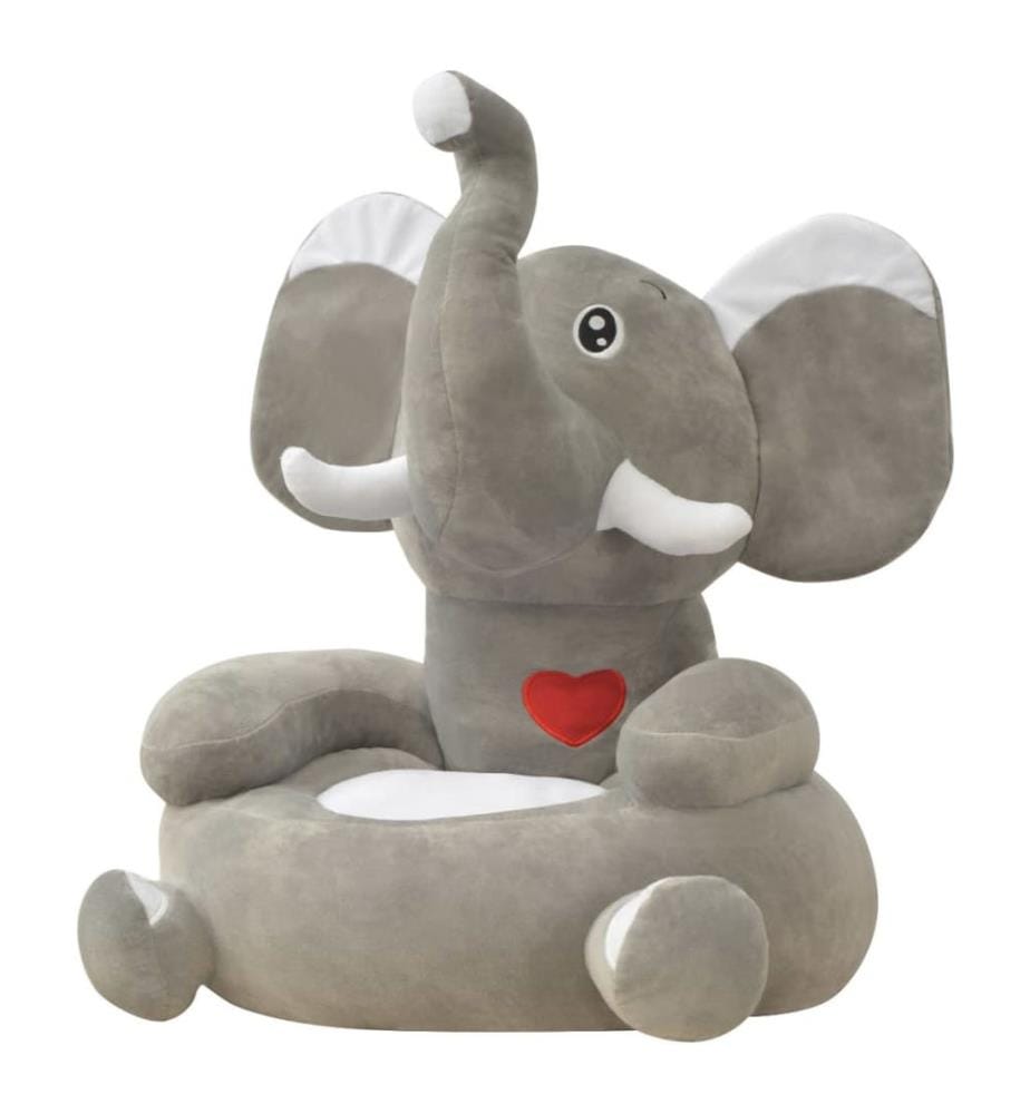 Chaise en peluche pour enfants Éléphant gris