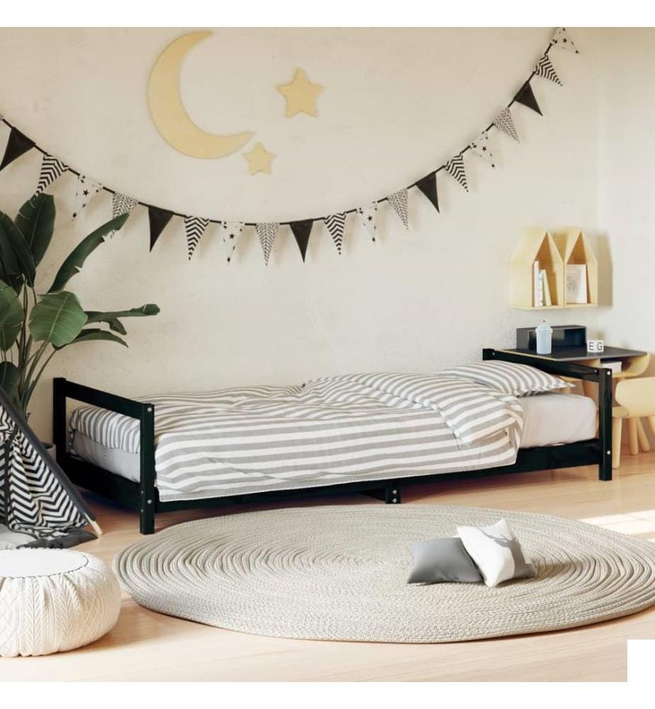 Cadre de lit pour enfants noir 90x190 cm bois de pin massif