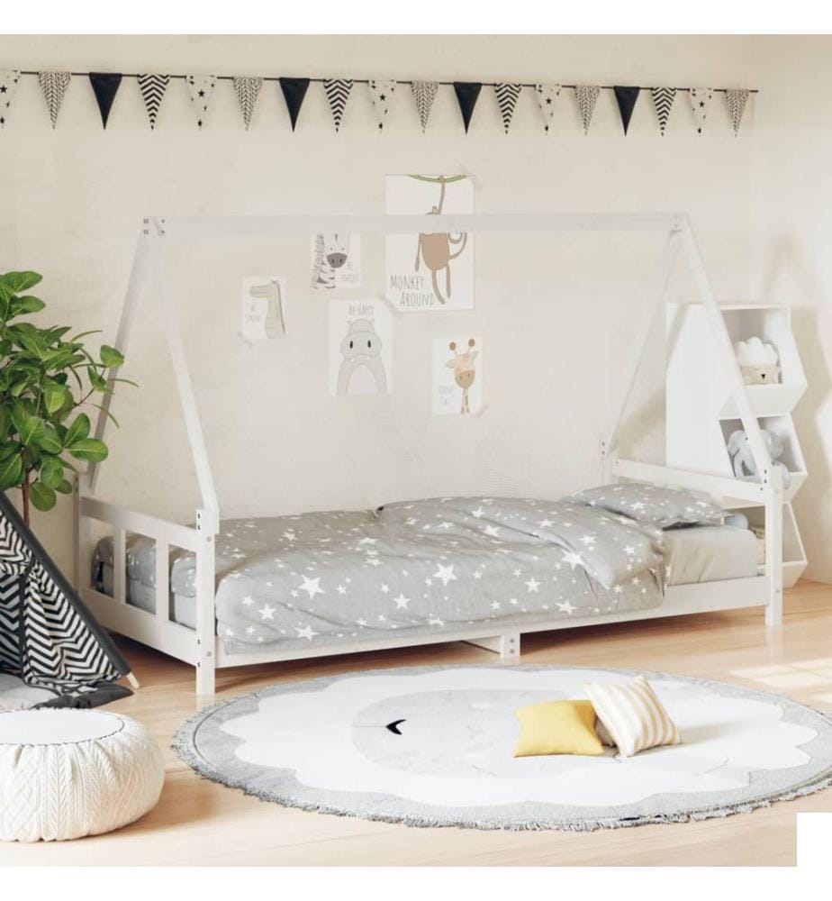 Cadre de lit pour enfants blanc 90x190 cm bois de pin massif