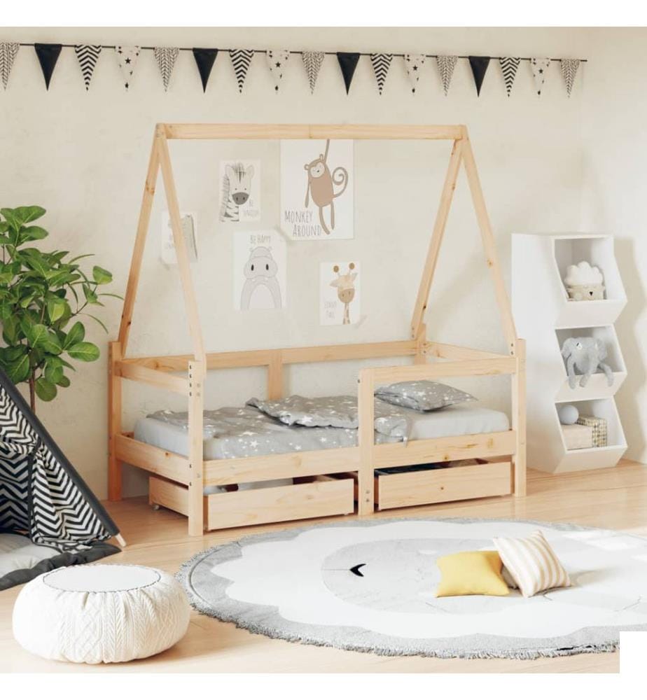 Cadre de lit enfant avec tiroirs 70x140 cm bois de pin massif