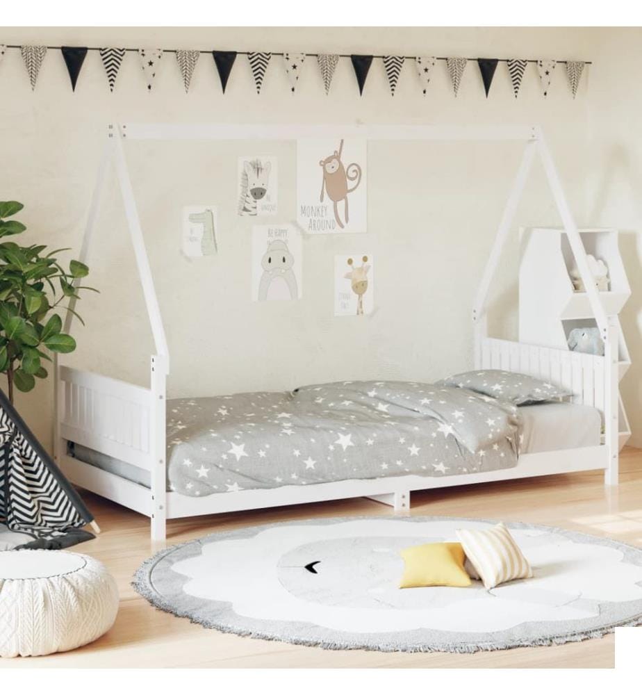 Cadre de lit pour enfants blanc 90x190 cm bois de pin massif
