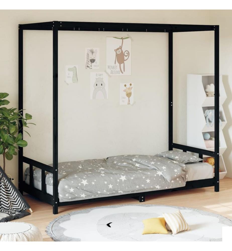 Cadre de lit pour enfants noir 90x190 cm bois de pin massif