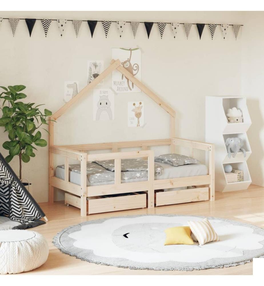 Cadre de lit enfant avec tiroirs 70x140 cm bois de pin massif