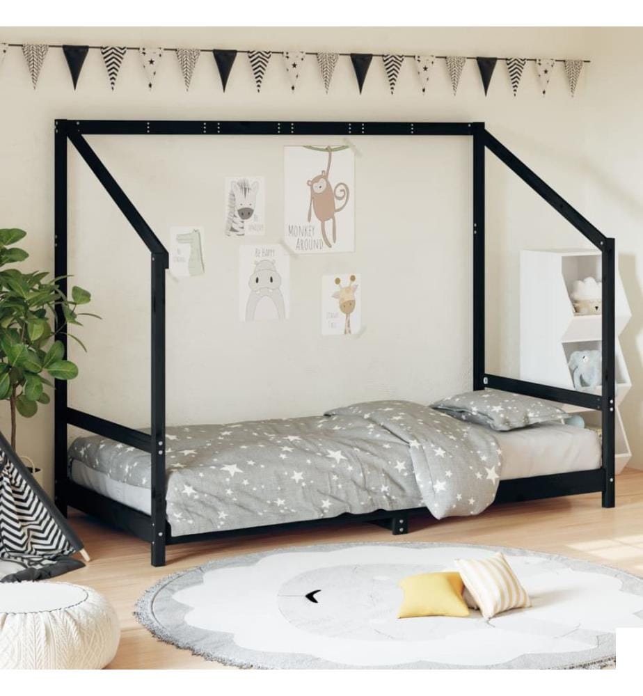 Cadre de lit pour enfants noir 90x190 cm bois de pin massif