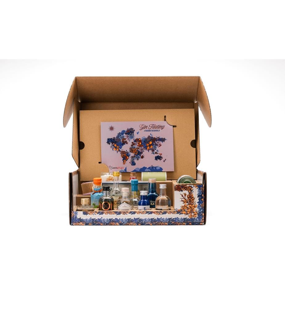 LiquiTaste Gin Tasting Box #ROUNDTHEWORLD - Pink Pepper (sans Tonics) - 1 x 54 cl, 12 x 20 cl