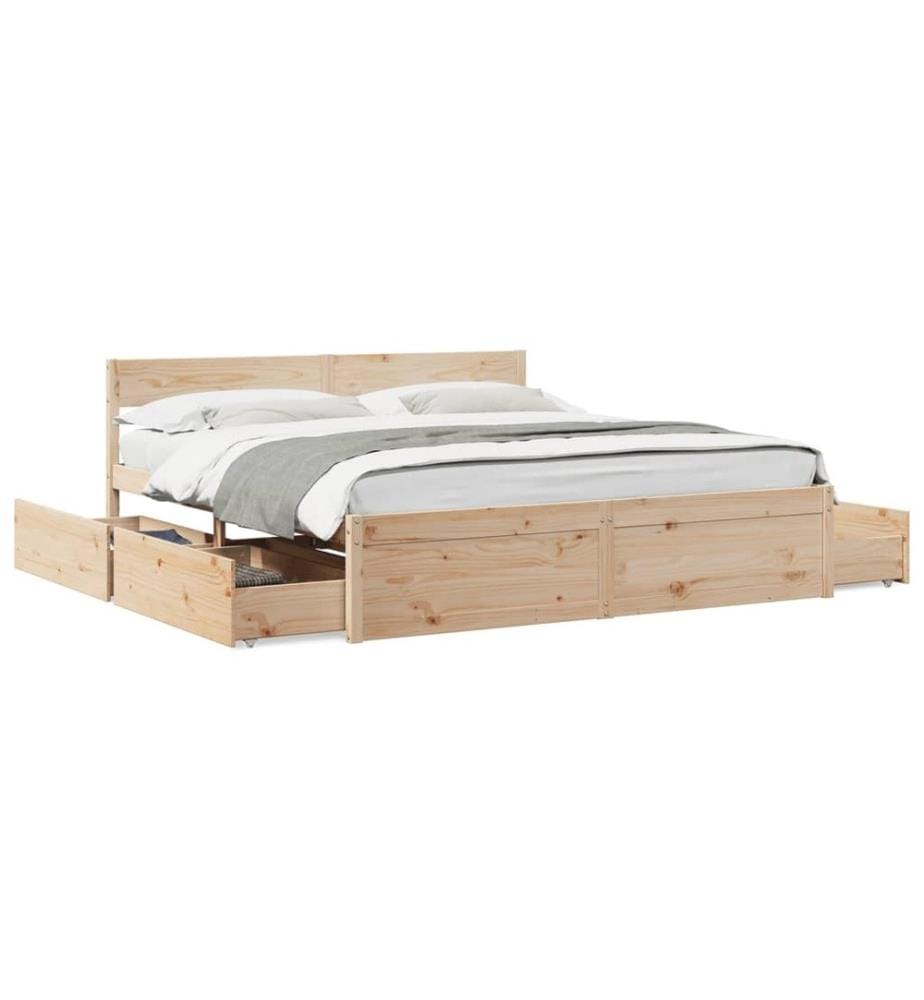 Cadre de lit avec tiroirs 200x200 cm bois massif de pin