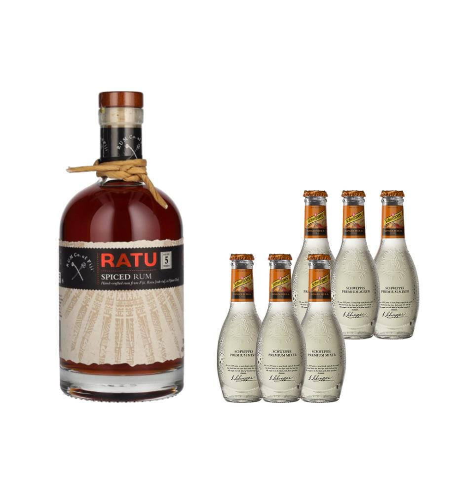 Ratu 5Y Spiced Rum + 6 Schweppes Selection Ginger Beer & Chili- 70 cl + 6 x 20 cl