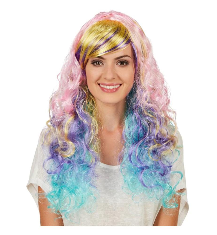 Perruque pour femme boucles ombré pastel