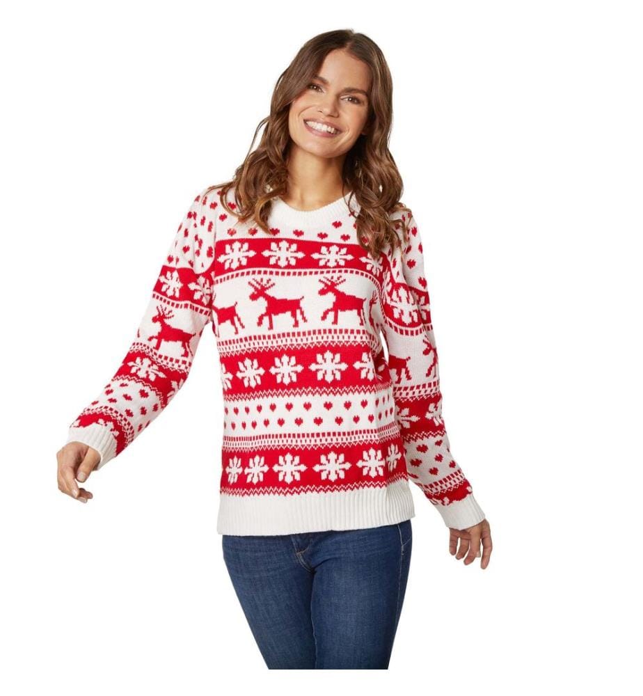 Pull de Noël Magie hivernale blanc-rouge pour femmes